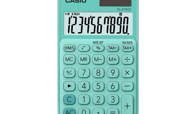 Taskukalkulaator Casio SL-310UC Green/roheline - 10 kohaline, tava- ja päikesepatarei, 50gr, 8x70x11