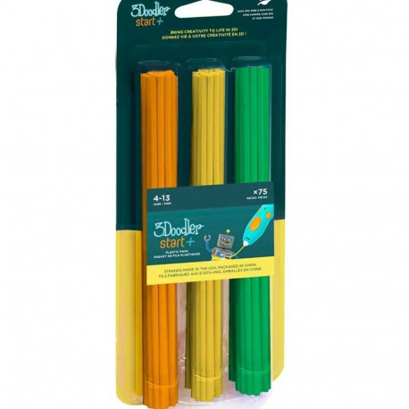 Täiteplastik 3D-pliiatsile Start+, 75tk/pk (oranž, kollane, roheline)