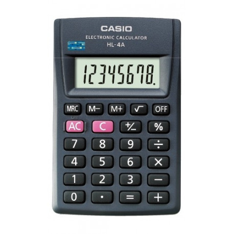 Taskukalkulaator Casio HL-4A - 8 numbriline ekraan, protsentarvutus, 87x56x9mm, patarei LR54, Standa