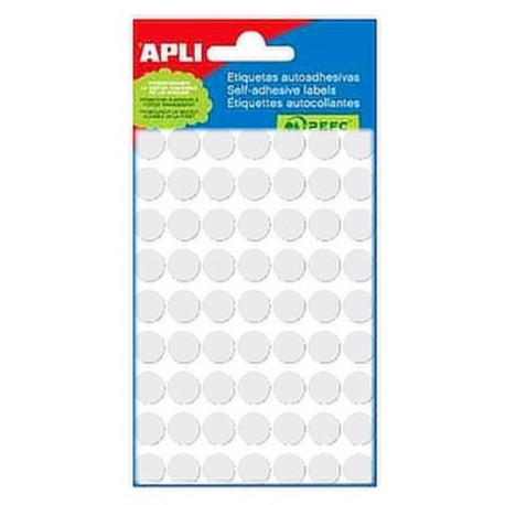 Etikett iseliimuv APLI ümar 10mm, valge, 378tk/pk, Ref.02660, markeerimispunkt