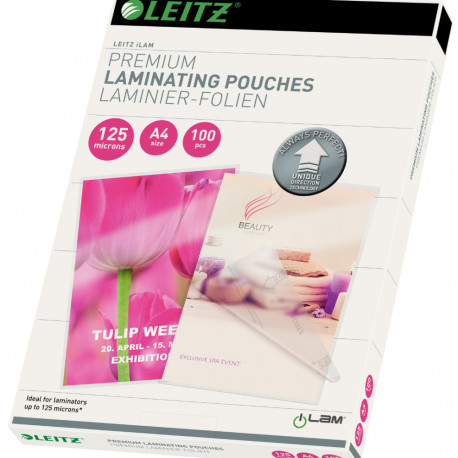 Lamineerimiskile A4 125mic, 100 A4 kile pakis Esselte Leitz iLam Laminating Pouches With UDT Code