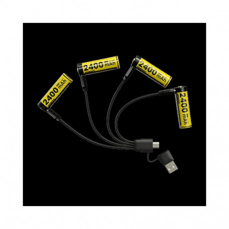 Nitecore NH2400 2400 mAh USB-C laetavad AA akud (4 tk komplektis+laadimisjuhe))