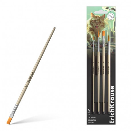 Brushes ErichKrause Big City Cats for watercolor and gouache, synthetic, 4 pieces (in blister)
