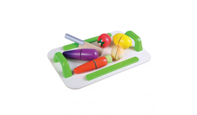 Gerardo's Toys puidust lõigatavad köögiviljad kandikuga