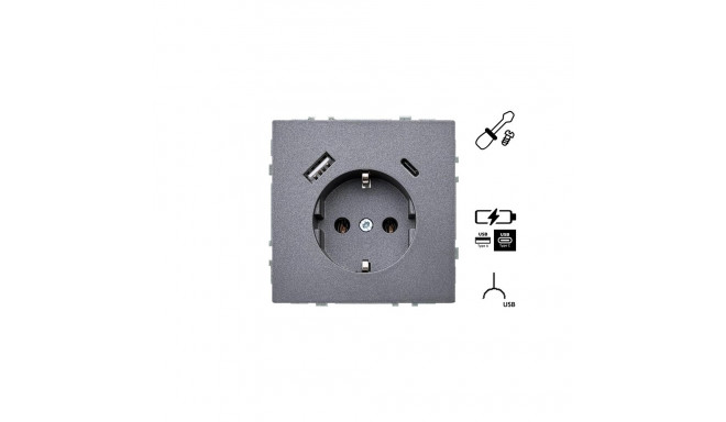 SOCKET+USB A+C IUK-3-01.M/BM MODERN BL