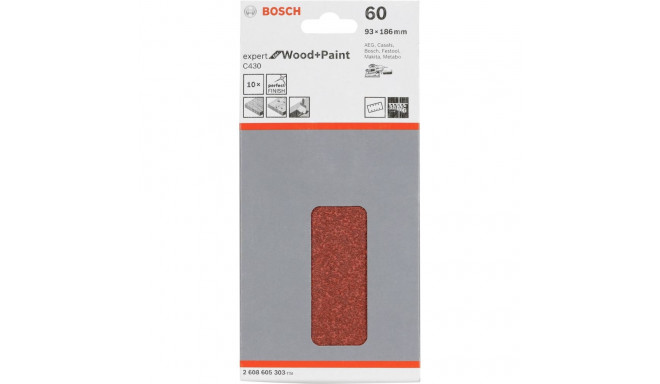 Bosch Sanding Pad C 430 Wood + Lacquer 93x186MM Grit 60 10 pcs