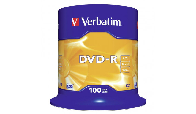 1x100 Verbatim DVD-R 4,7GB 16x kiirus, matt hõbedane