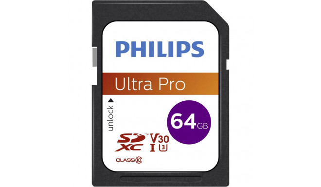 Philips SDXC kaart 64GB Class 10 UHS-I U3 V30 A1