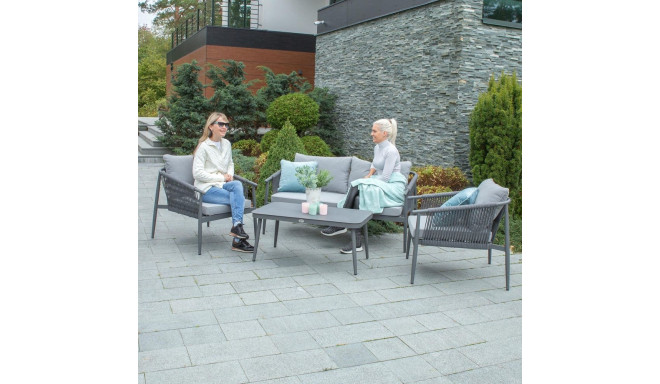 Aiamööbli komplekt WEILBURG laud 100x55xH45cm, diivan 150x77xH73cm, 2 tooli 70x77xH73cm, alumiinium