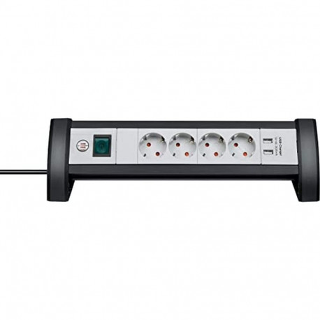 Premium-Office-Line Steckdosenleiste 4-fach (schwarz/hellgrau, 1,8 Meter, 2x USB)