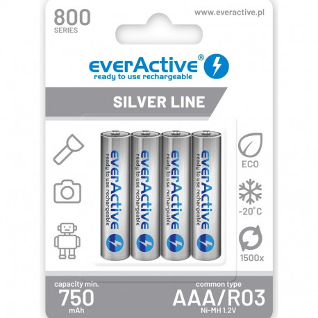 laetavad akud everActive Ni-MH R03 AAA 800 mAh Silver Line