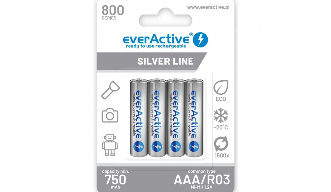 laetavad akud everActive Ni-MH R03 AAA 800 mAh Silver Line