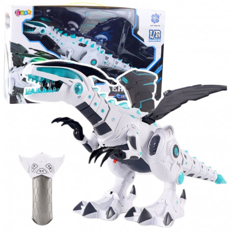 Robot-dinosaurus tiibadega kaugjuhitav RC valguse ja heliga, valge