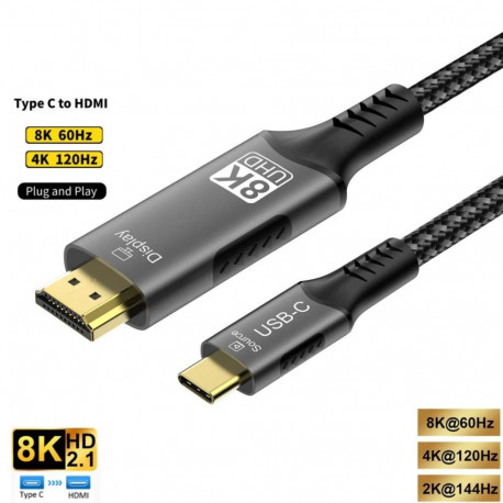 PremiumCord USB-C na HDMI cable 2m resolution 8K@60Hz,4K@144Hz Aluminium