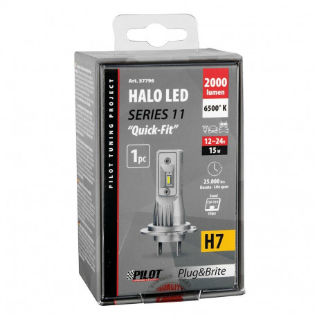 H7 led 12/24V, 15W,2000lm, 6500K, sokkel PX26d