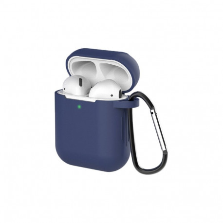 Case for AirPods 2 / AirPods 1 silicone soft case for headphones + keychain carabiner pendant blue (