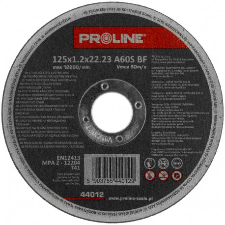 44012 Tarcza do cięcia stali kwasoodpornej T41, 125x1.2 mm, Proline