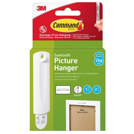 3M pildiriputuskonks Command Sawtooth 1 Hook+2 Strips, valge
