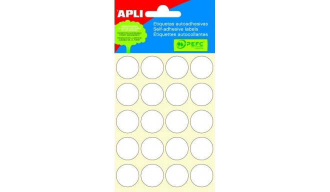 Etikett iseliimuv APLI ümar 19mm, valge, 120tk/pk, Ref.02663, markeerimispunkt