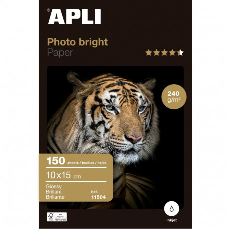 Fotopaber APLI 10x15cm Photo Bright 240g, 150 lehte pakis