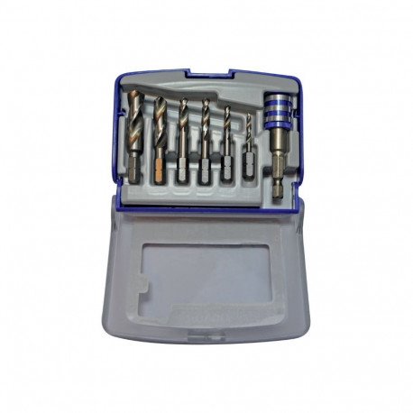 Tivoly Monobloc Metal Drill Bit & Holder Set – 7-Piece Ø3–10 mm, Split Point, 30° N-Flute, HSS, 6.35