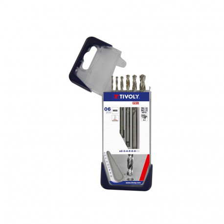 Tivoly  metallipuuride komplekt – 6-osaline Ø2–8 mm, "split point", 30° N-spiraaliga, HSS, silindril