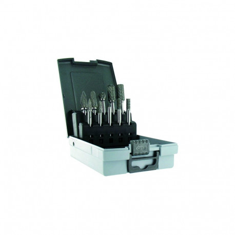 Tivoly karbiidist rotatsioonifreeside komplekt – 10-osaline, Ø6–12mm, peen lõige, 6mm vars, TECHNIC 