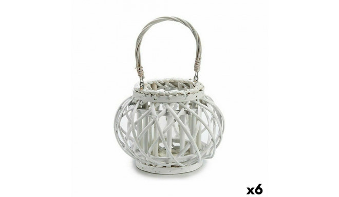 Candleholder Gift Decor 38618 38618 White wicker Glass 30 x 19 x 25,5 cm (6 Units)