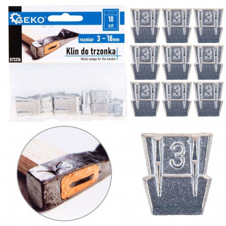 Geko Wedge for Handle Size 3, G72216, 3 mm, 18 mm, 20 mm, 10 pcs, Metal, with Hooks