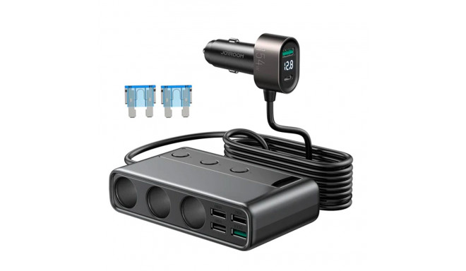 Joyroom JR-CL06 9in1 car charger 154W 5x USB-A / USB-C / 3x cigarette lighter socket PD QC PPS - bla