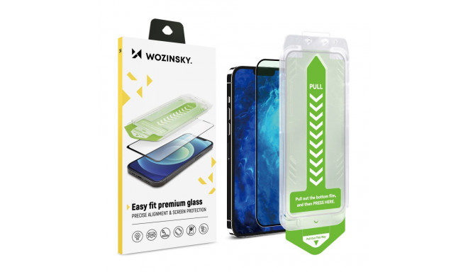 9H tempered glass with mounting frame for iPhone 15 Plus Wozinsky Premium Glass - black