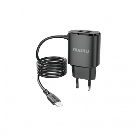 Dudao charger 2x USB with built-in 12W Lightning cable black (A2ProL black)