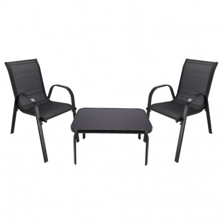 Extralink Black Forest Garden Furniture Set, Textilene Two Chairs + Black Table outdoor furniture se