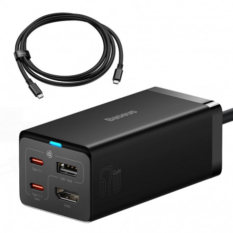 Baseus fast charger GaN5 Pro HUB HDMI 2 x USB-C / USB-A / HDMI 4K 30Hz 1.5m black + USB-C cable - US