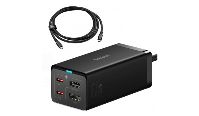 Baseus fast charger GaN5 Pro HUB HDMI 2 x USB-C / USB-A / HDMI 4K 30Hz 1.5m black + USB-C cable - US
