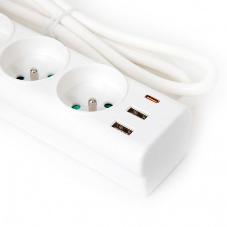 FIESTA EXTENSION CORD 3,0M 10A 3 SOCKET 3 USB TYPE E FRENCH WHITE [46087]