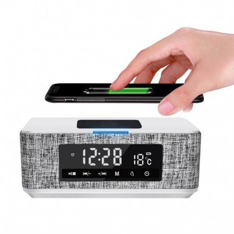 Platinet clock-radio + wireless speaker + charger Daily PMGQ15B, white (44800)