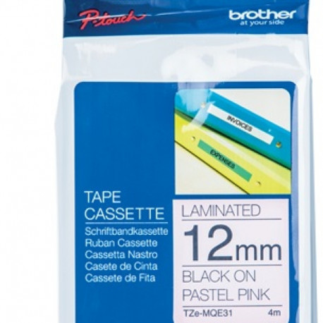 BROTHER TZEMQE31 12 BLACK ON PASTEL PINK