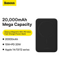 Baseus akupank 20000mAh Magnetic Mini 20W + USB-C kaabel, must