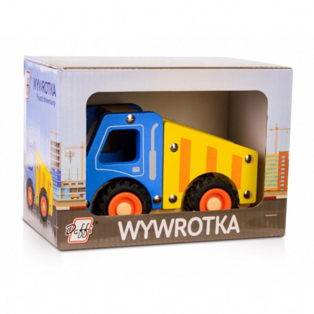 Drewniane auto z oponami wywrotka