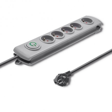 5-Outlet Surge Protector, 3m Cable, Gray
