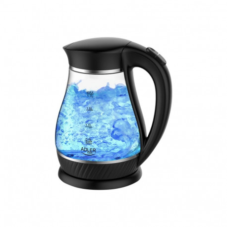 Adler veekeetja AD 1274 2200W 1.7L plastik/klaas 360° pöörlev alus, must/läbipaistev