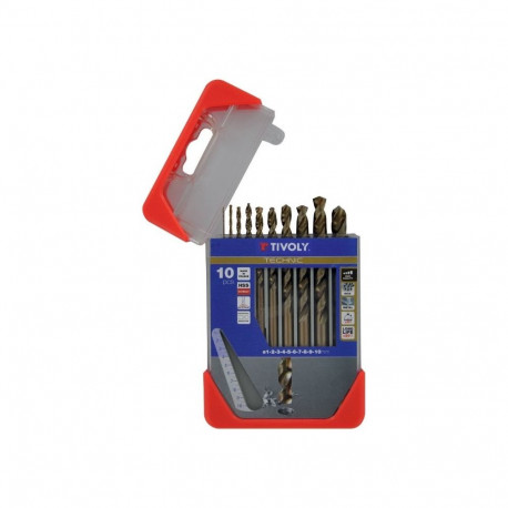 Tivoly SLR Metal Drill Bit Set – 10-Piece Ø 1–10 mm, HSS-Co(5%), 35° N-Flute, Laser Depth Graduation