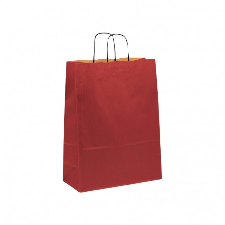 Paper bag with paper ribbon handle 190x80x210 mm, 80 gsm, red kraft paper