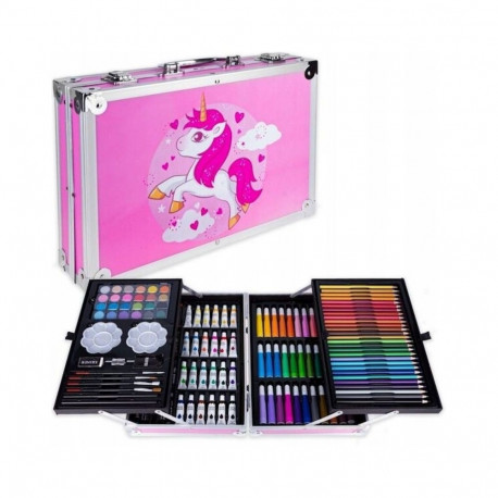 iLike Stationery Art Set for Kids 145pcs Creative Drawing Kit Pink Case