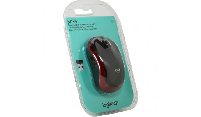 Logitech juhtmevaba hiir sülearvutile M 185 USB, must/punane