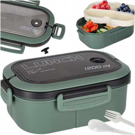 Lunch box hommikusöögikarp jagatud lahtritega 1200ml roheline