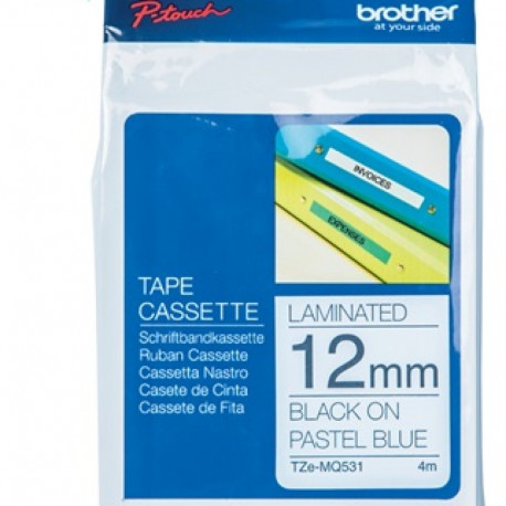 BROTHER TZEMQ531 12 BLACK ON PASTEL BLUE