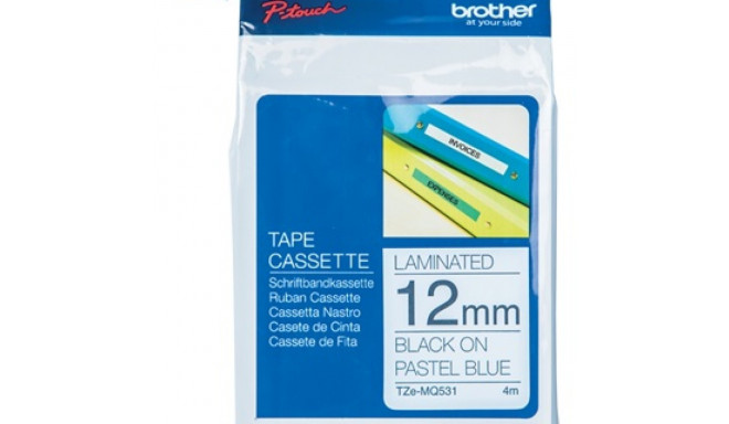 BROTHER TZEMQ531 12 BLACK ON PASTEL BLUE