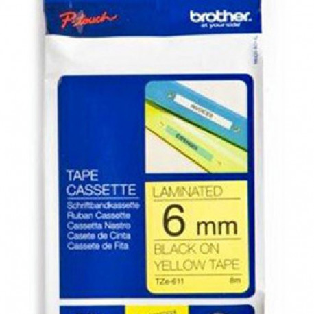 BROTHER TZ611 6 BLACK ON YELLOW